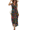 Robe longue sans manches à pois colorés pour femme, col en V, style débardeur