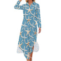 Robe-chemise fantaisie pour femme en forme de coquillage d'étoile de mer, boutonnée, manches longues, fendue, maxi