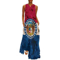 Robe longue maxi maxi sans manches pour femme, ornée du drapeau du Missouri et d'un sol craquelé. Col en V, coupe ample, unie, avec poches.